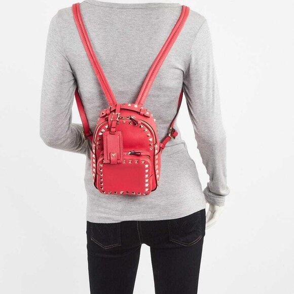 Valentino Red Smooth Leather Rockstud Mini Backpack Bag - Picture 4 of 10